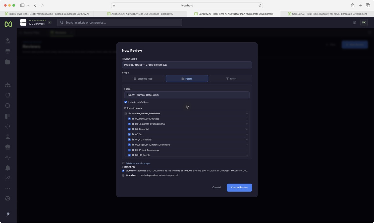 Current Review setup with folder selection and extraction options.